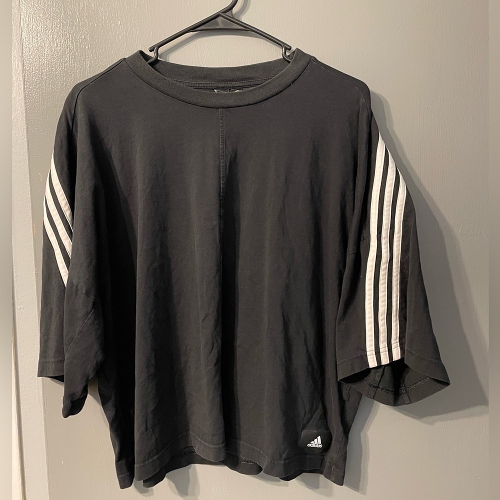 Adidas Black boxy shirt with White stripes